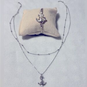 Sterling Silver Anchor Necklace and Bracelet Set
